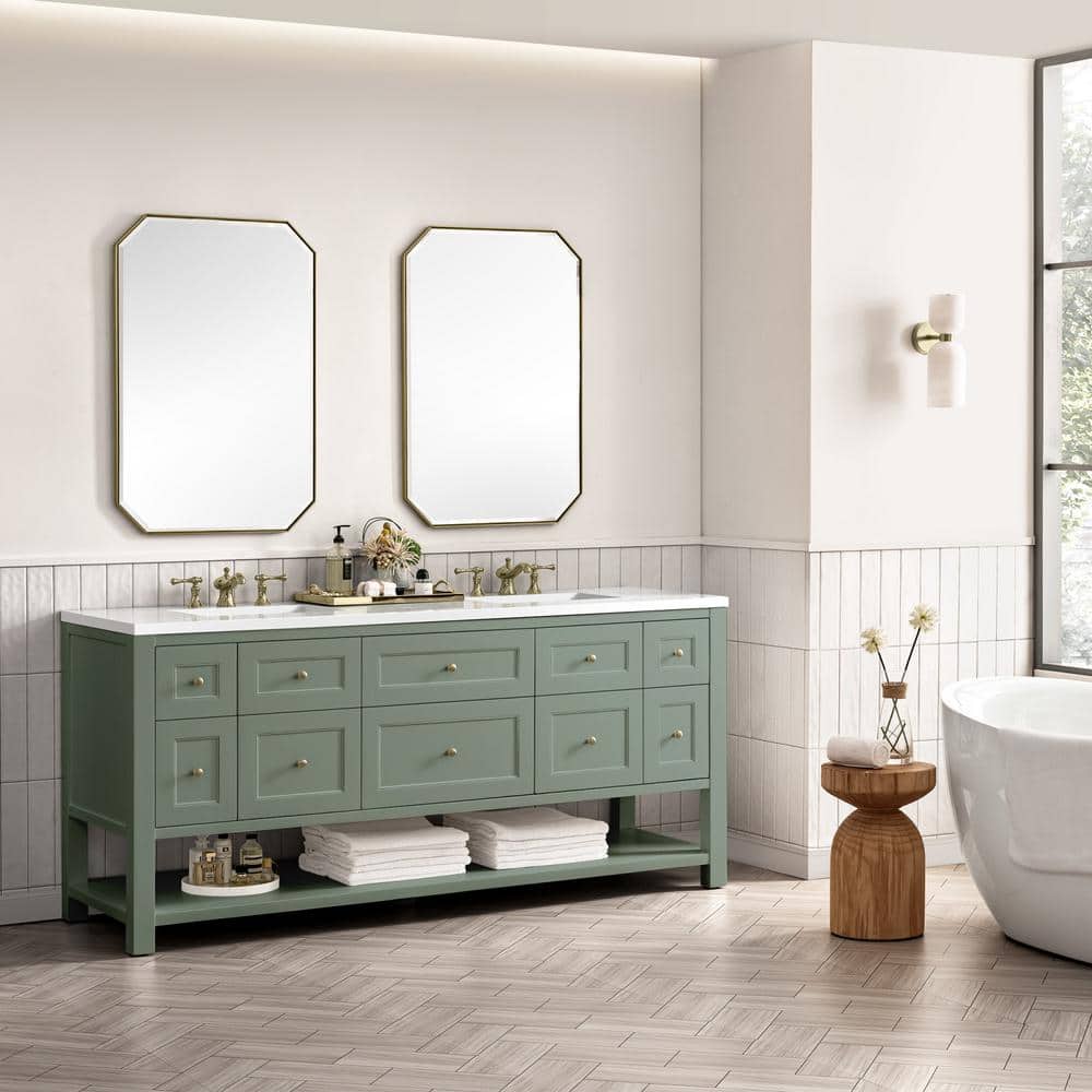 James Martin Vanities Breckenridge 72" Bathroom Vanity in Smokey Celadon with White Zeus Quartz Top - Image 3