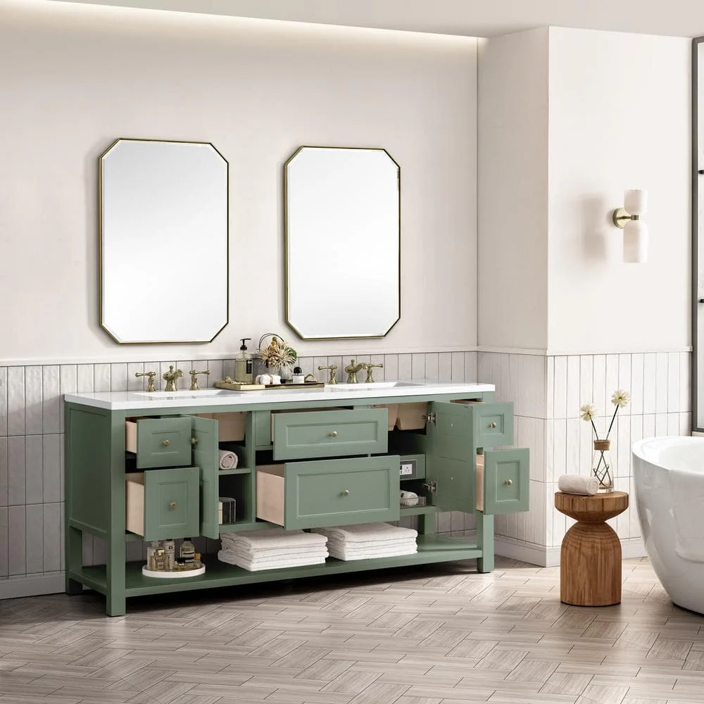James Martin Vanities Breckenridge 72" Bathroom Vanity in Smokey Celadon with White Zeus Quartz Top - Image 4