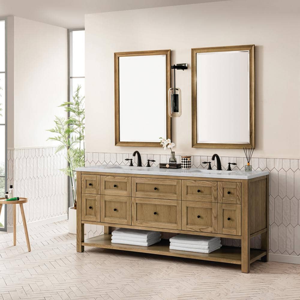 James Martin Vanities Breckenridge 72" Double Bath Vanity in Light Natural Oak with Victorian Silver Quartz Top - Image 3