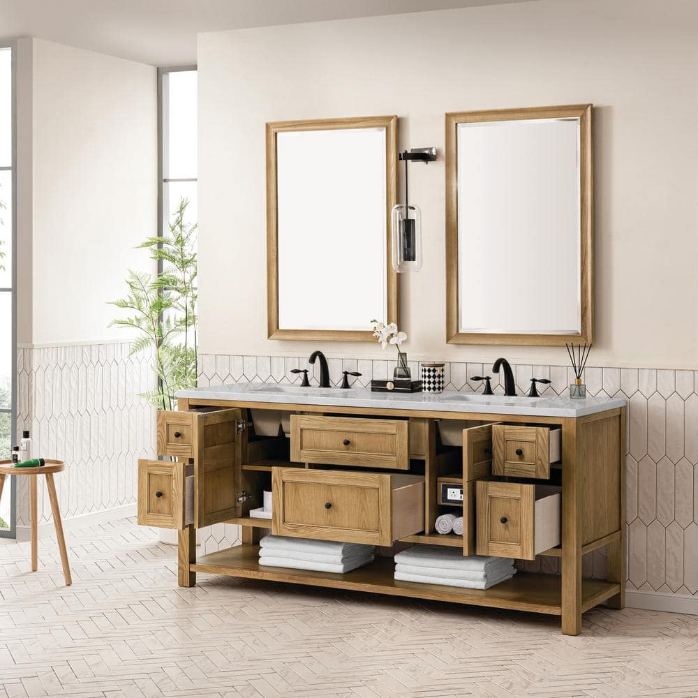 James Martin Vanities Breckenridge 72" Double Bath Vanity in Light Natural Oak with Victorian Silver Quartz Top - Image 4