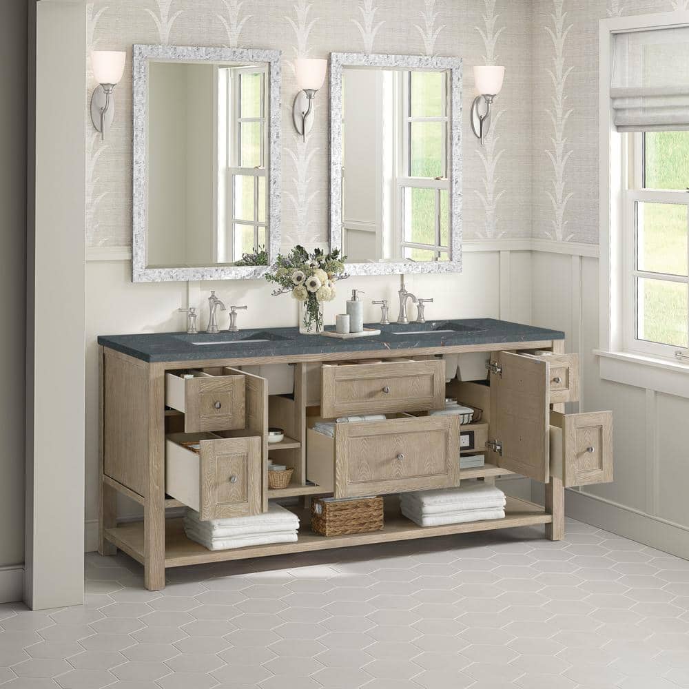 James Martin Vanities Breckenridge 72" Double Bath Vanity in Whitewashed Oak with Parisien Bleu Quartz Top - Image 4