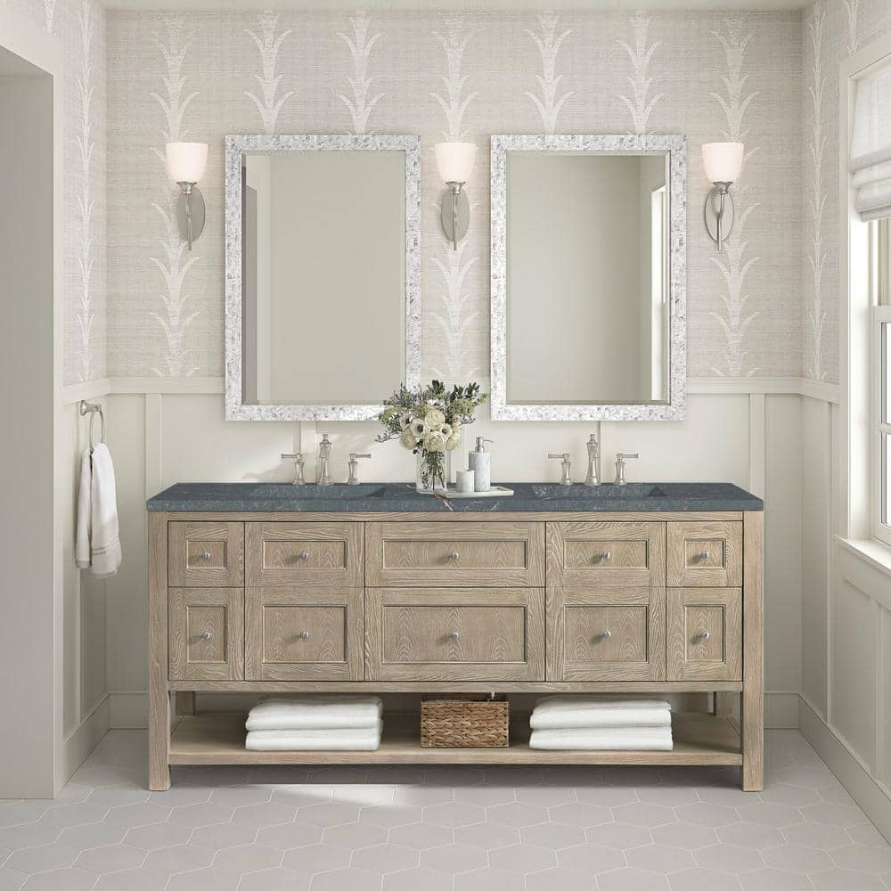 James Martin Vanities Breckenridge 72" Double Bath Vanity in Whitewashed Oak with Parisien Bleu Quartz Top - Image 2