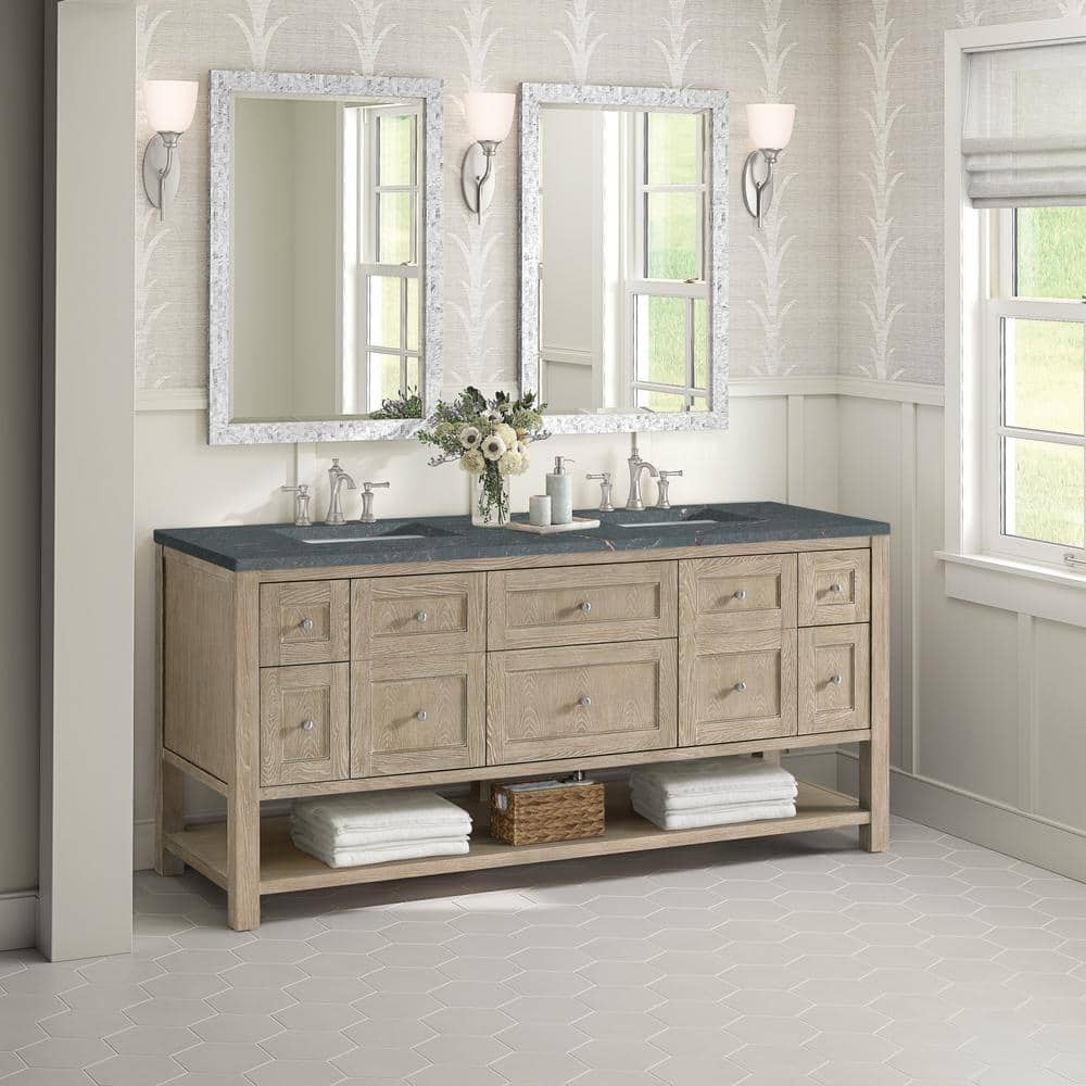 James Martin Vanities Breckenridge 72" Double Bath Vanity in Whitewashed Oak with Parisien Bleu Quartz Top - Image 3