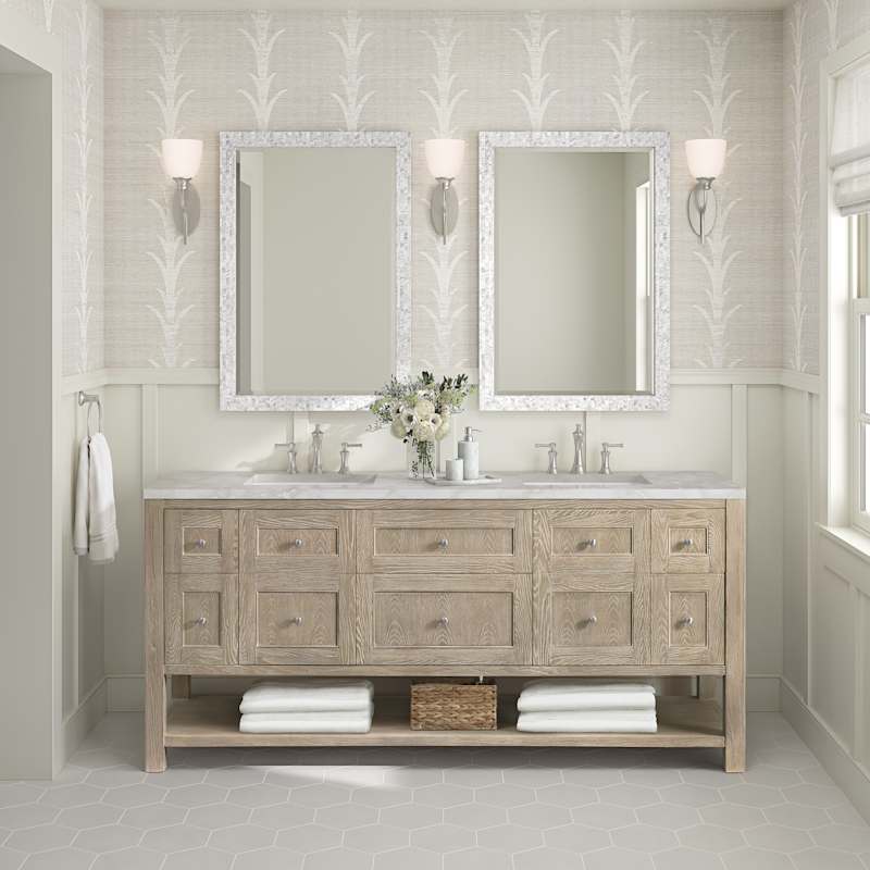 James Martin Vanities Breckenridge 72" Free Standing Double Basin Poplar Wood Vanity Set – Light Natural Oak with White Zeus Quartz Top & Rectangular Sinks - Image 6