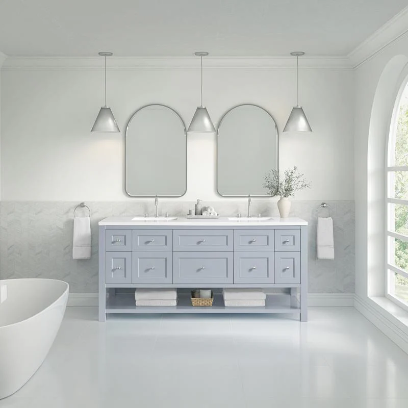 James Martin Vanities Breckenridge 72" Free Standing Double Basin Poplar Wood Vanity Set – Light Natural Oak with White Zeus Quartz Top & Rectangular Sinks - Image 8