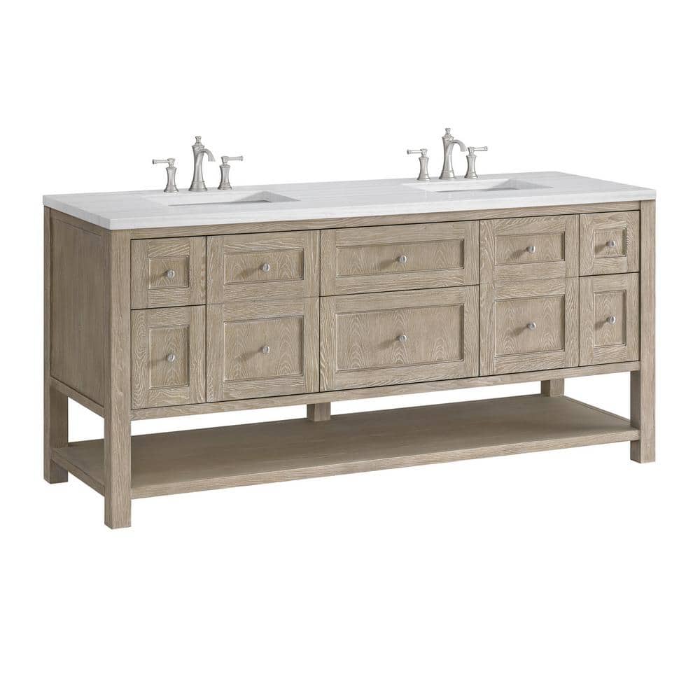 James Martin Vanities Breckenridge 72 in. Bathroom Vanity in Whitewashed Oak with Arctic Fall Top - Image 6