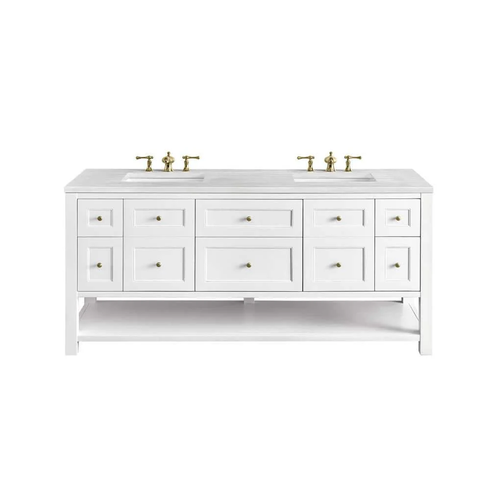James Martin Vanities Breckenridge 72 in. Bright White Bathroom Vanity with Arctic Fall Top