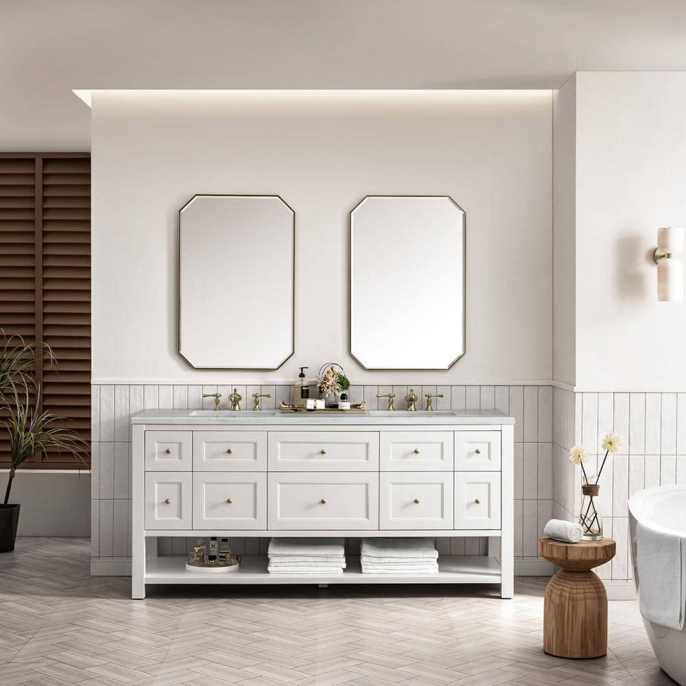 James Martin Vanities Breckenridge 72 in. Bright White Bathroom Vanity with Arctic Fall Top - Image 5