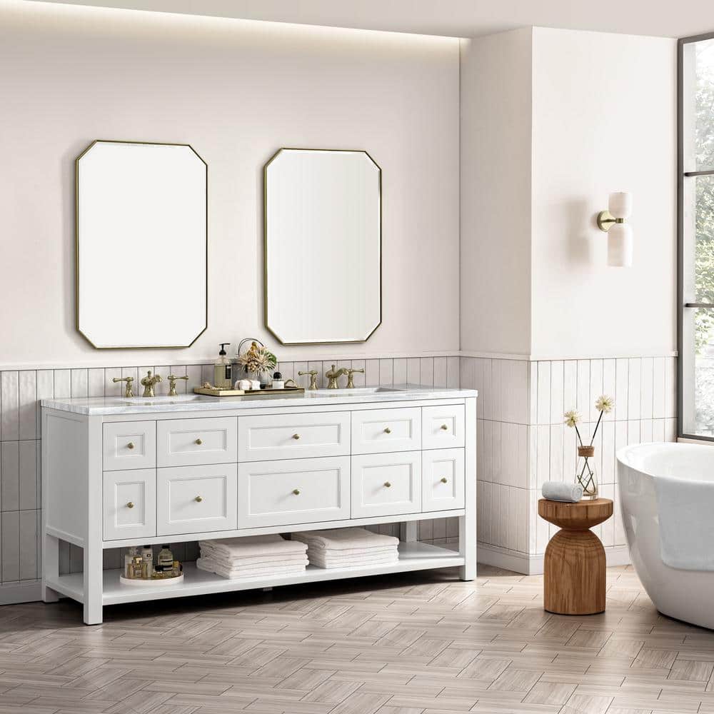 James Martin Vanities Breckenridge 72 in. Bright White Bathroom Vanity with Arctic Fall Top - Image 6