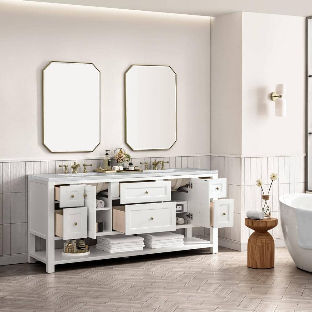 James Martin Vanities Breckenridge 72 in. Bright White Bathroom Vanity with Arctic Fall Top - Image 7