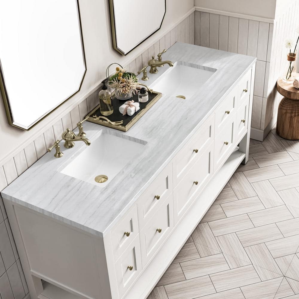 James Martin Vanities Breckenridge 72 in. Bright White Bathroom Vanity with Arctic Fall Top - Image 8
