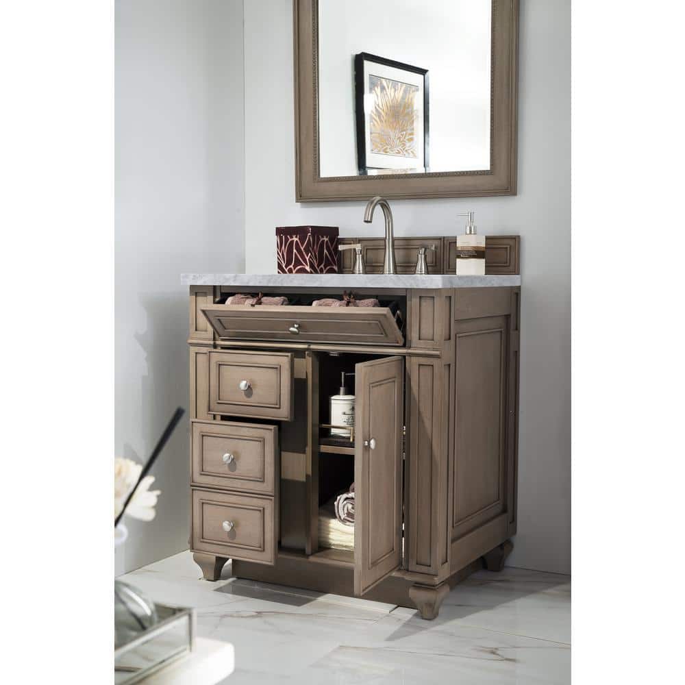 James Martin Vanities Bristol 30" Single Vanity in Whitewashed Walnut with Carrara Marble Top - Image 2