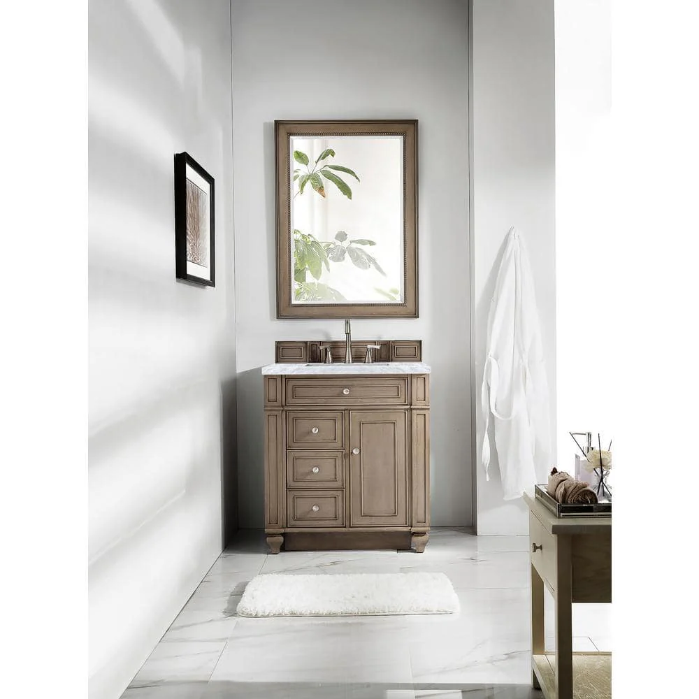 James Martin Vanities Bristol 30" Single Vanity in Whitewashed Walnut with Carrara Marble Top - Image 3