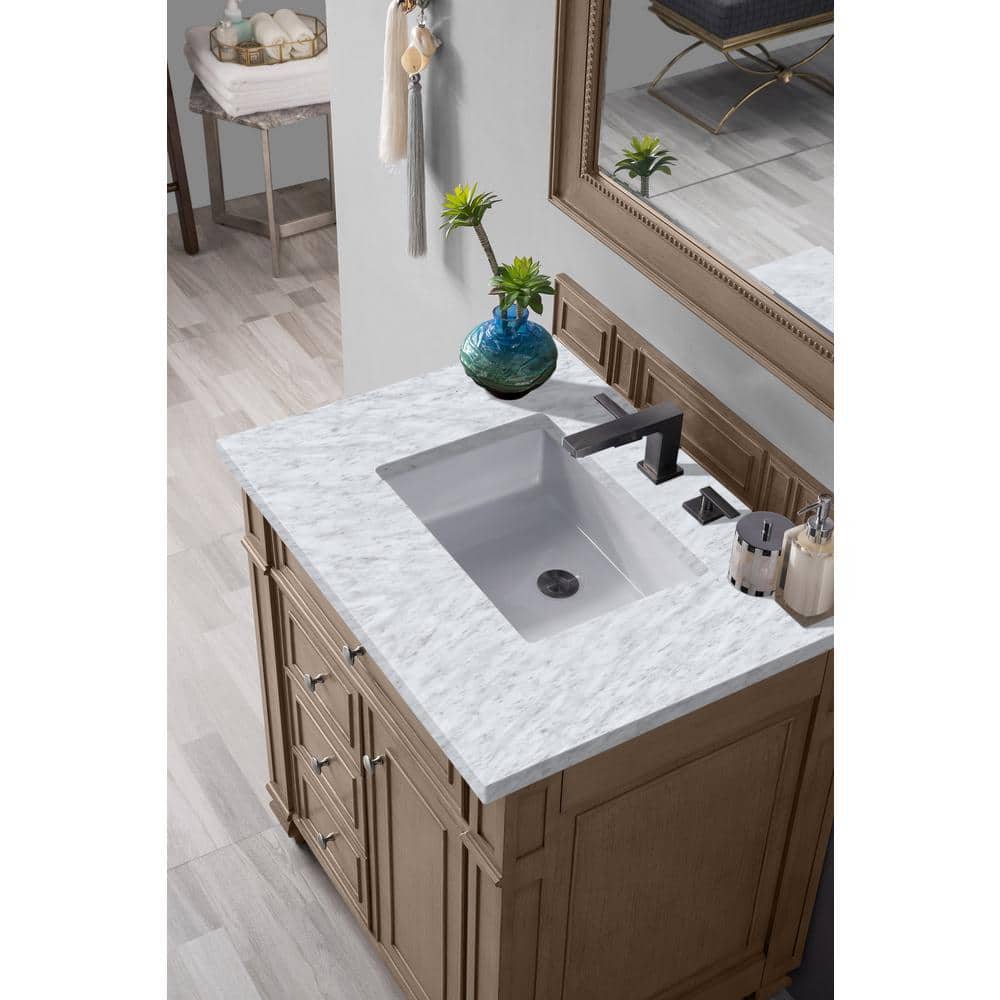 James Martin Vanities Bristol 30" Single Vanity in Whitewashed Walnut with Carrara Marble Top - Image 4