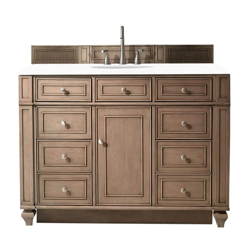 James Martin Vanities Bristol 48-inch Bathroom Vanity in Whitewashed Walnut with Quartz Top