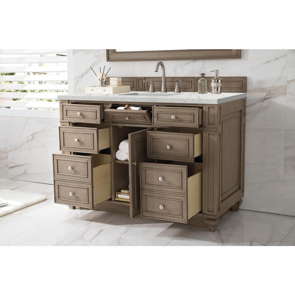 James Martin Vanities Bristol 48" Single Bath Vanity in Whitewashed Walnut with Eternal Jasmine Pearl Quartz Top - Image 2
