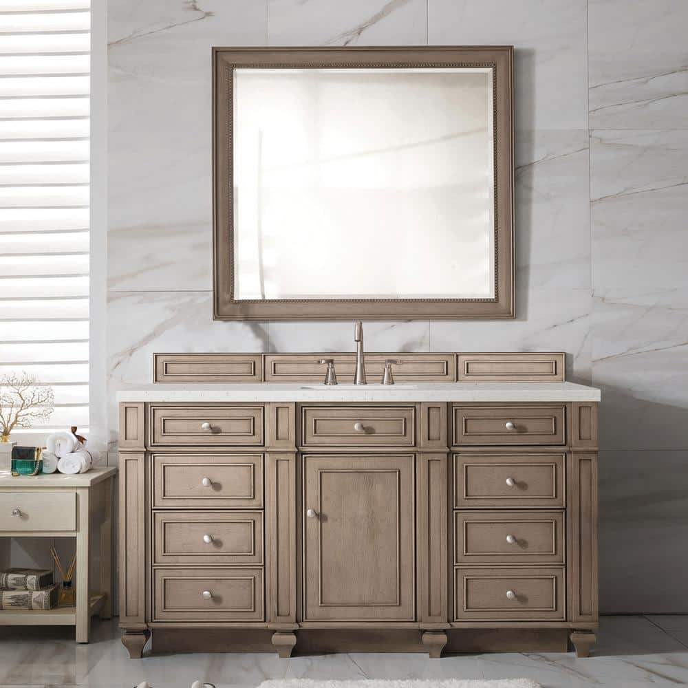 James Martin Vanities Bristol 60" Bathroom Vanity in Whitewashed Walnut with Lime Delight Quartz Top - Image 2