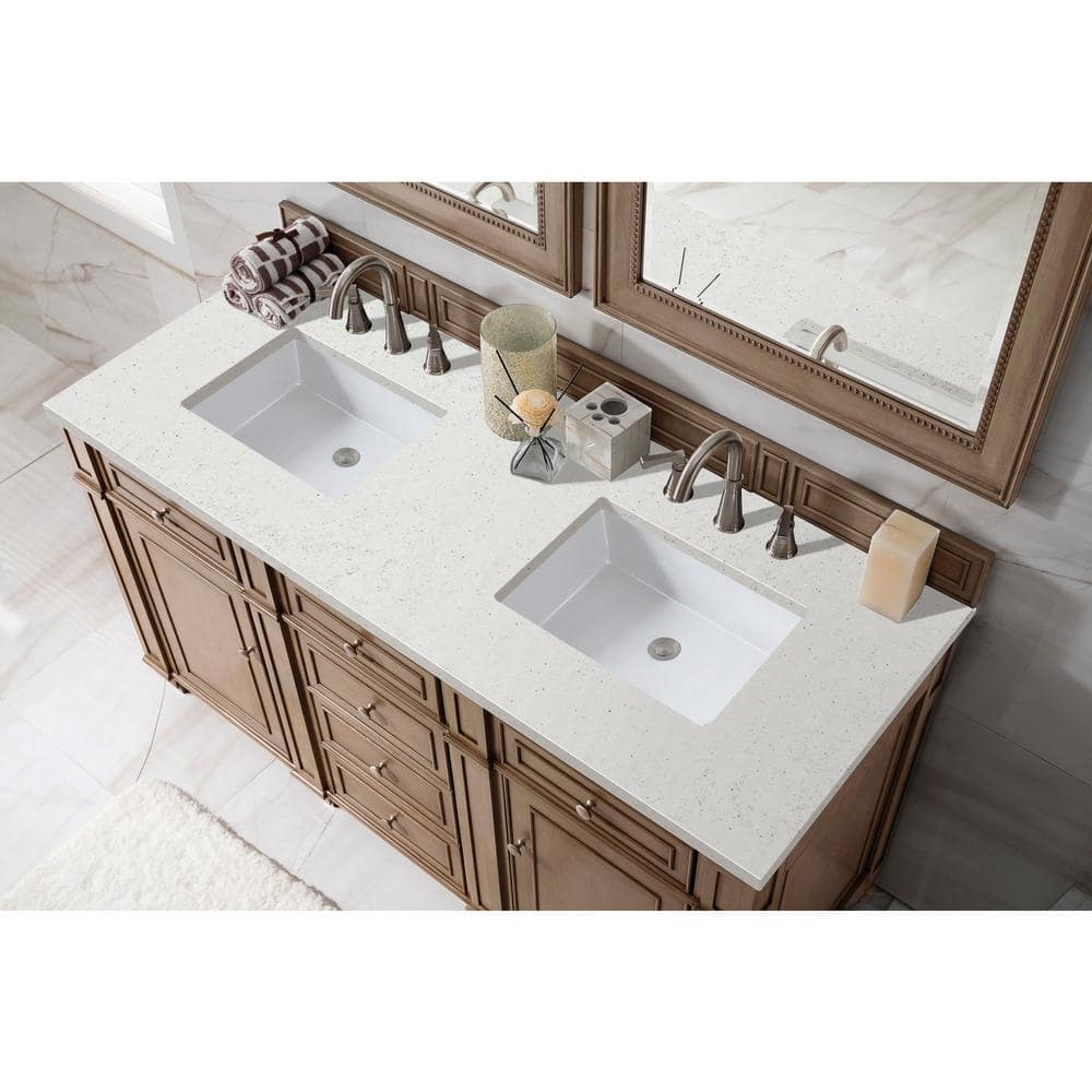 James Martin Vanities Bristol 60" Double Bath Vanity in Whitewashed Walnut with Lime Delight Quartz Top - Image 2