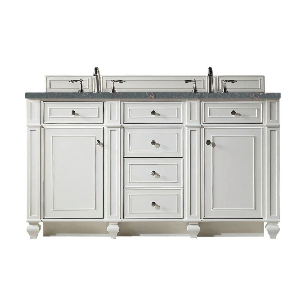 James Martin Vanities Bristol 60" Double Vanity in Bright White with Parisien Bleu Quartz Top