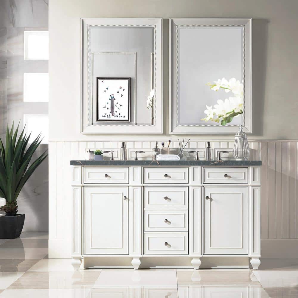 James Martin Vanities Bristol 60" Double Vanity in Bright White with Parisien Bleu Quartz Top - Image 2