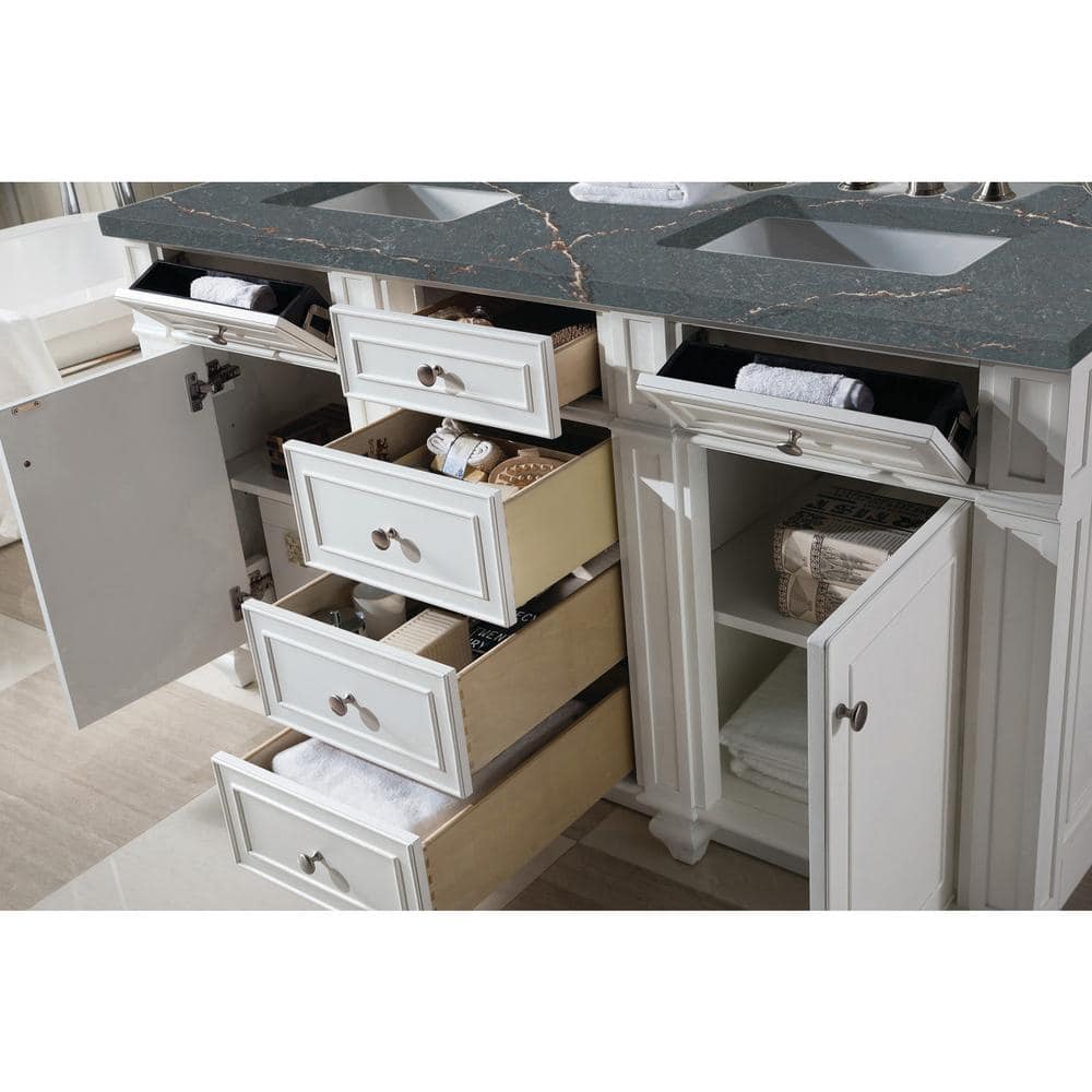 James Martin Vanities Bristol 60" Double Vanity in Bright White with Parisien Bleu Quartz Top - Image 4