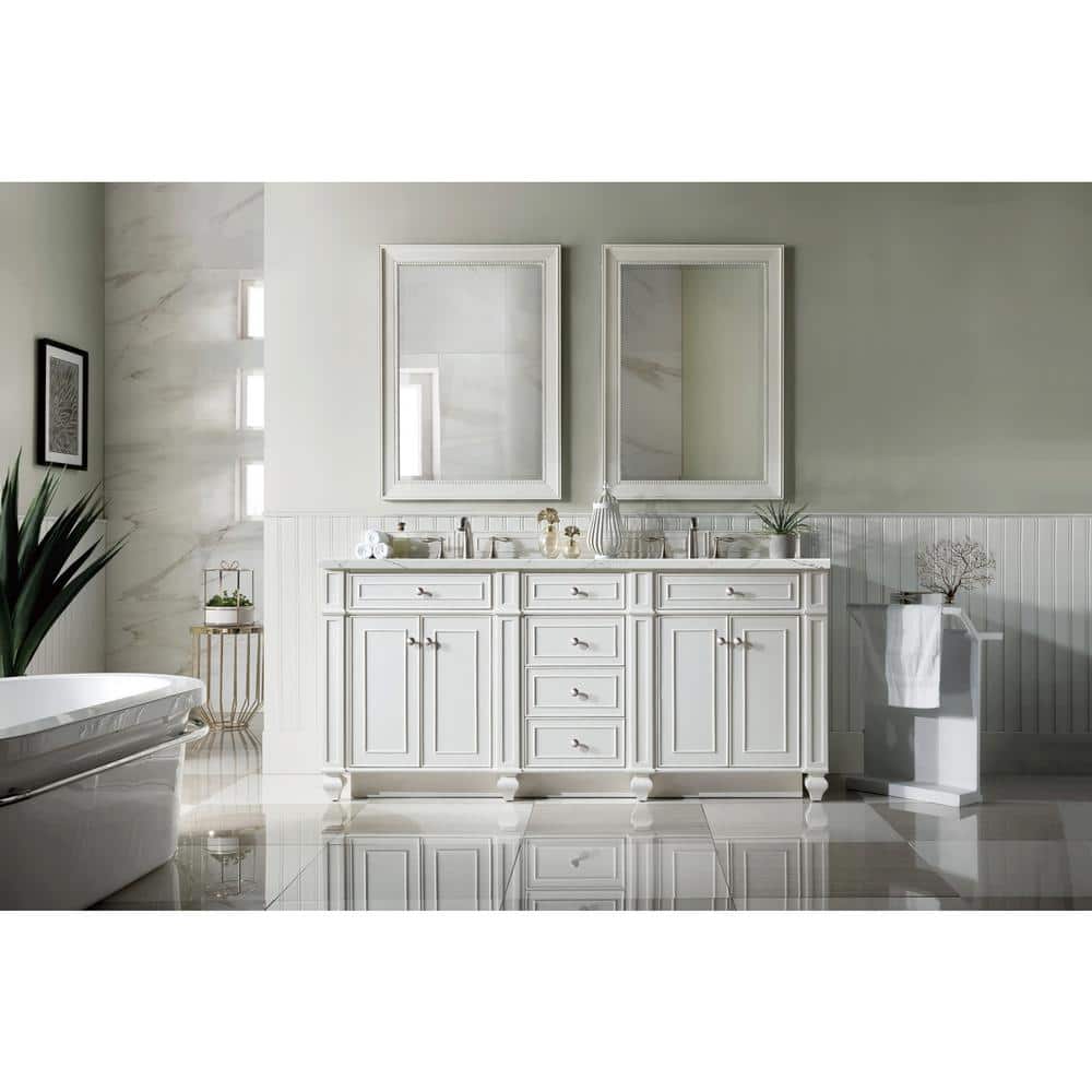 James Martin Vanities Bristol 72" Bright White Double Bathroom Vanity with Quartz Top - Image 2