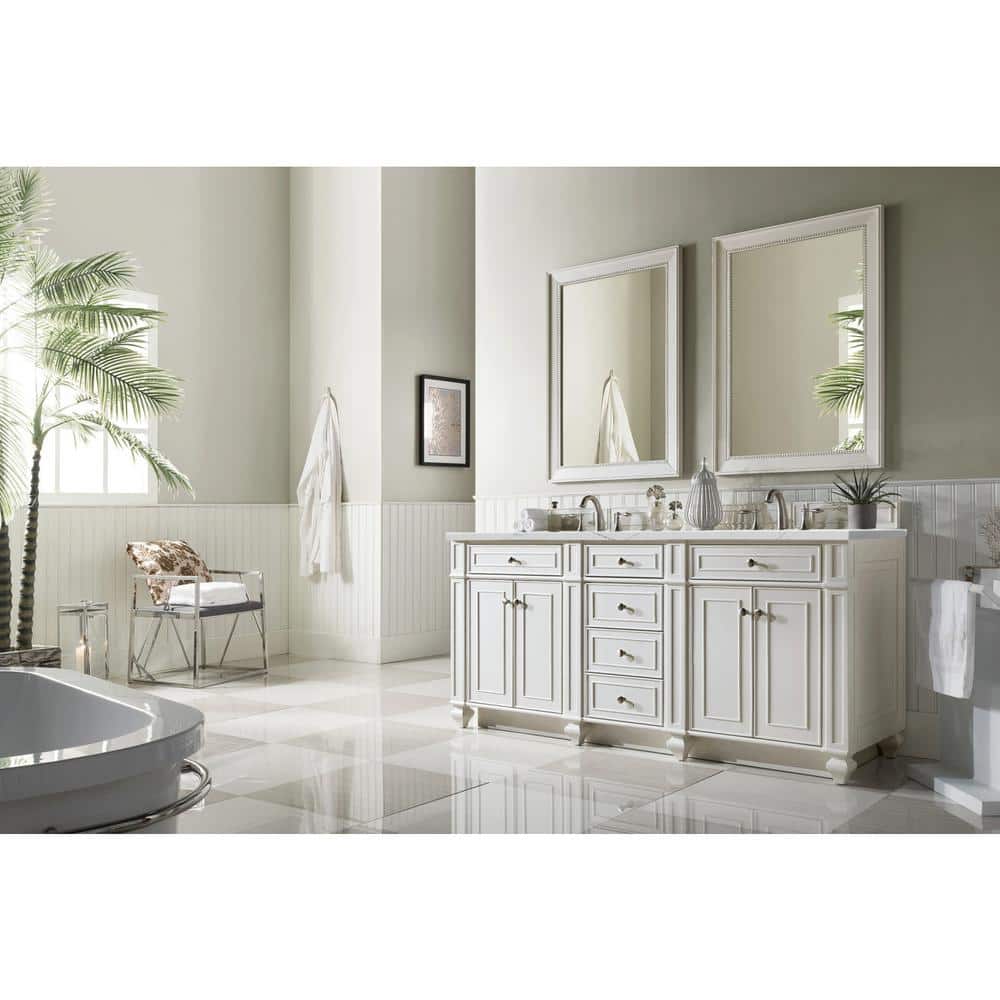 James Martin Vanities Bristol 72" Bright White Double Bathroom Vanity with Quartz Top - Image 3