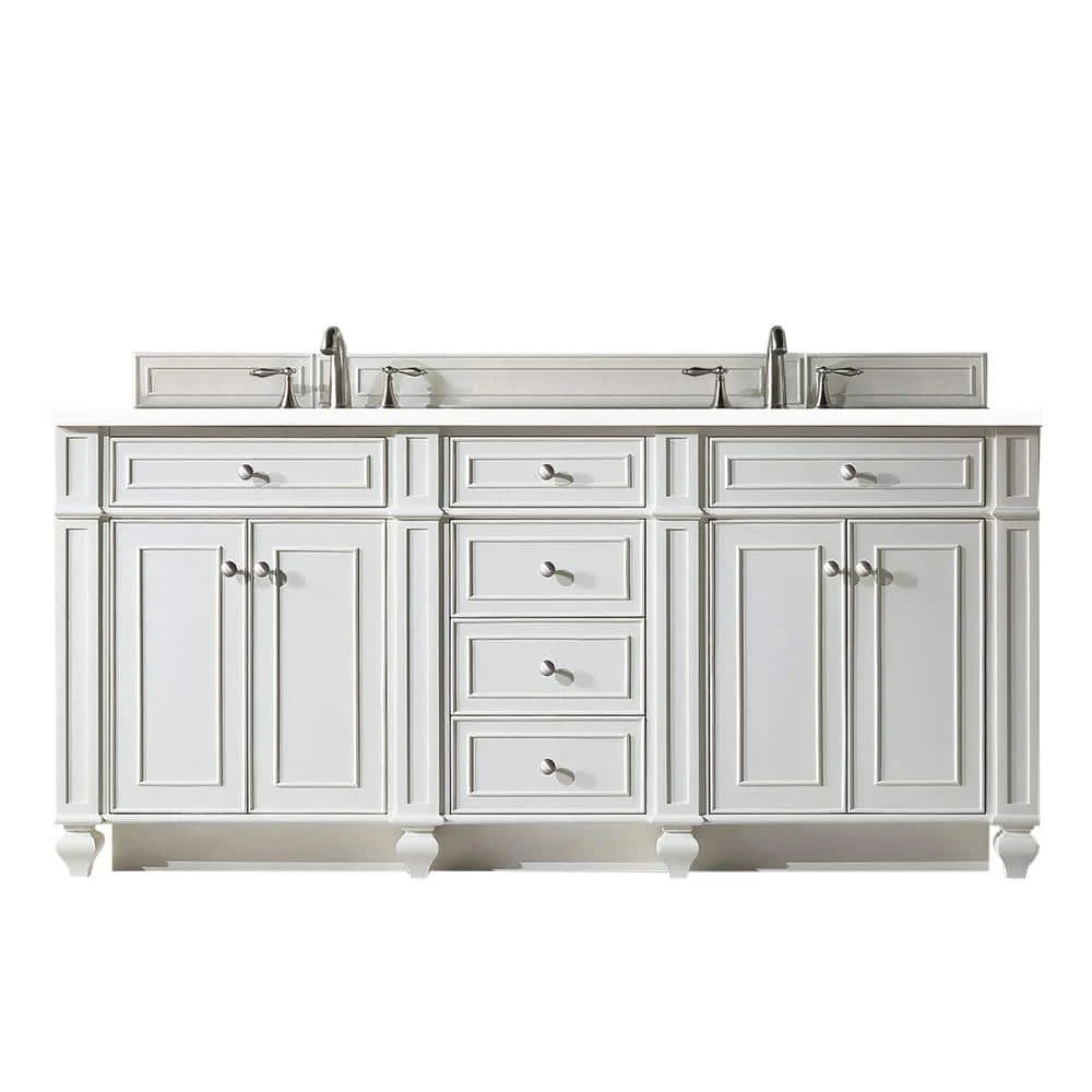 James Martin Vanities Bristol 72" Bright White Double Bathroom Vanity with Quartz Top