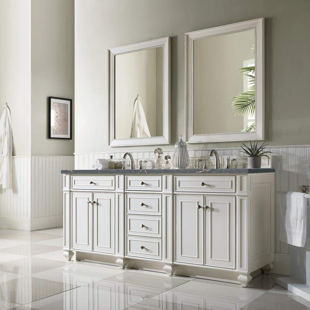 James Martin Vanities Bristol 72" Double Bathroom Vanity in Bright White with Parisien Bleu Quartz Top - Image 3