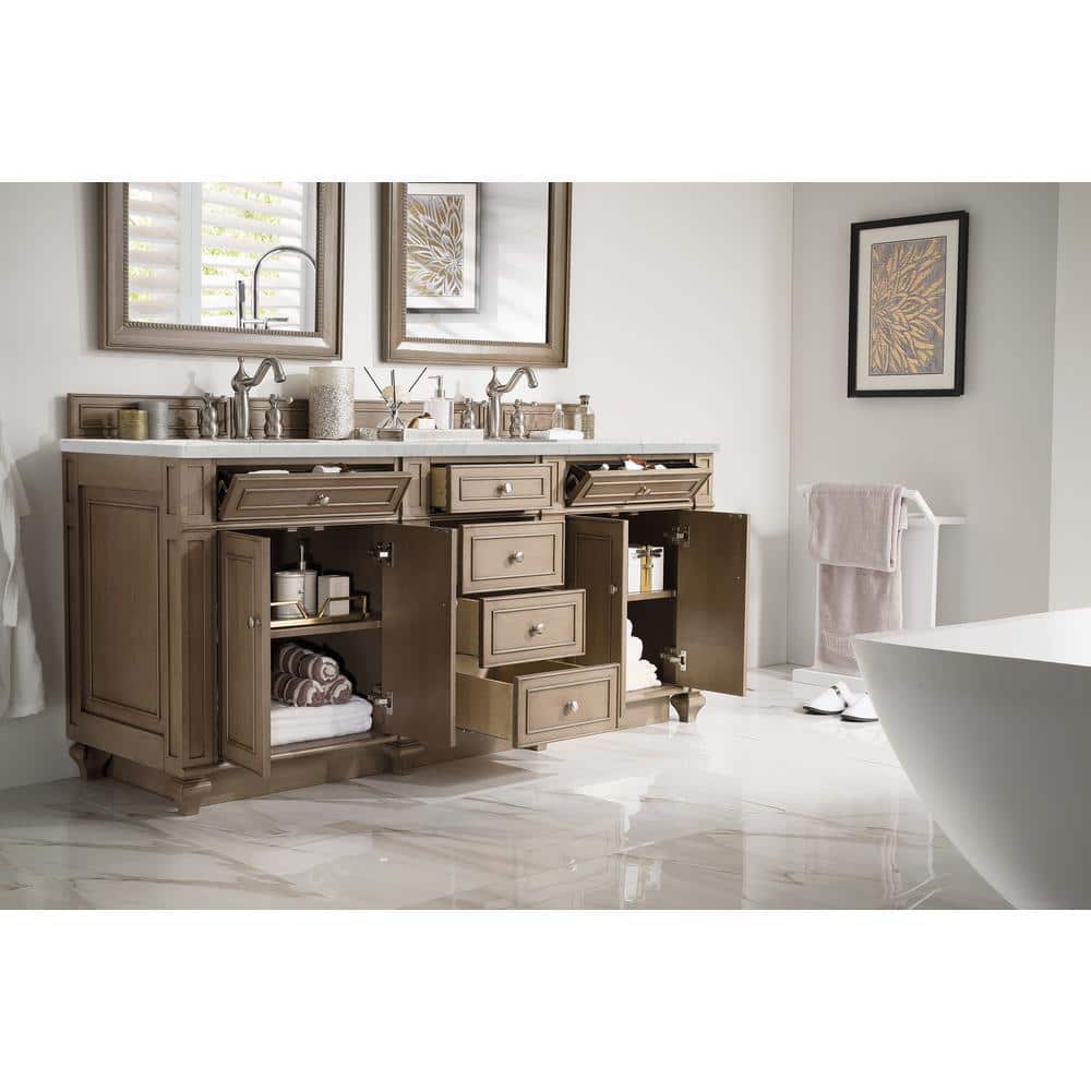James Martin Vanities Bristol 72-inch Double Bath Vanity in Whitewashed Walnut with Eternal Jasmine Pearl Quartz Top - Image 2