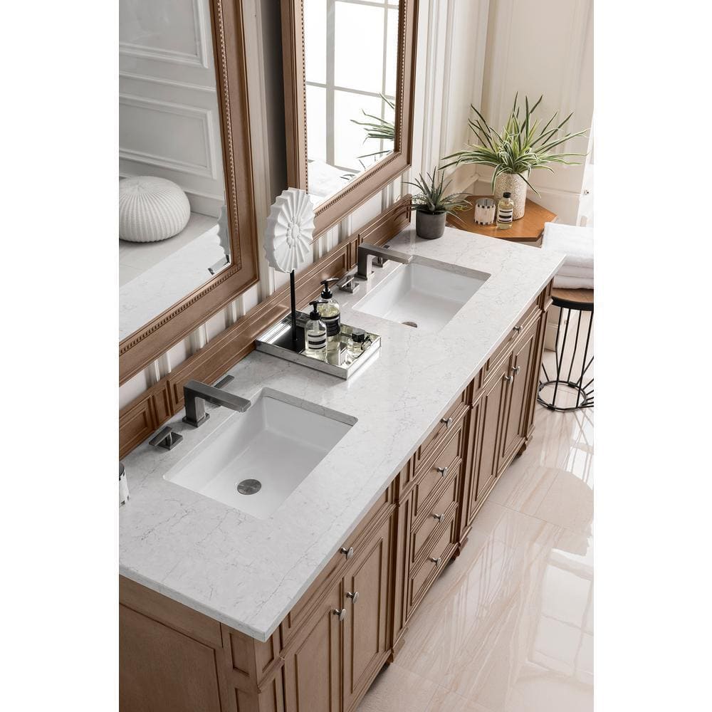 James Martin Vanities Bristol 72-inch Double Bath Vanity in Whitewashed Walnut with Eternal Jasmine Pearl Quartz Top - Image 3
