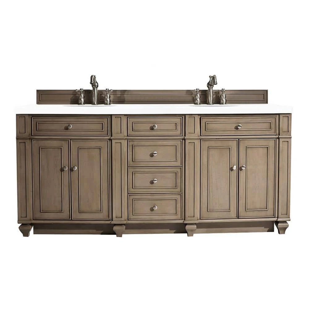 James Martin Vanities Bristol 72-inch Whitewashed Walnut Bathroom Vanity with White Zeus Quartz Top