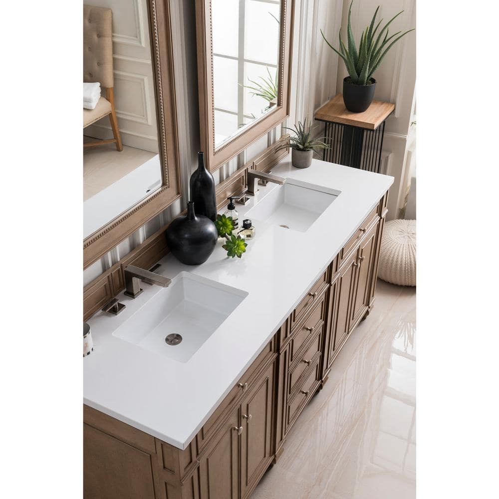 James Martin Vanities Bristol 72-inch Whitewashed Walnut Bathroom Vanity with White Zeus Quartz Top - Image 2