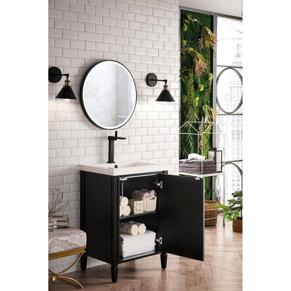 James Martin Vanities Brittania 24 in. Bath Vanity in Black Onyx with Resin Top and White Basin - Image 4