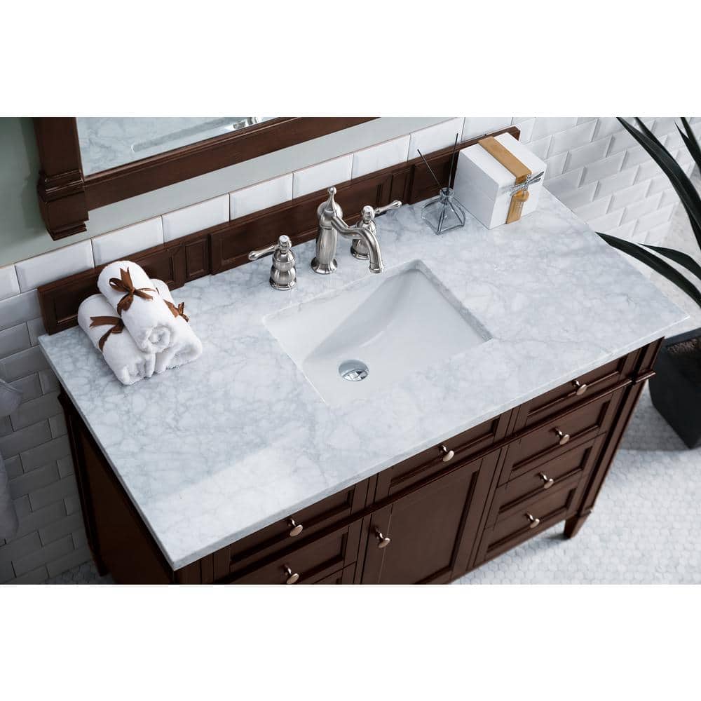 James Martin Vanities Brittany 48" Single Bath Vanity in Burnished Mahogany with Carrara Marble Top - Image 4