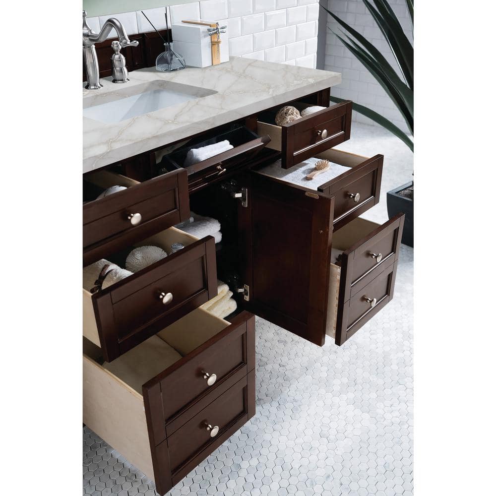 James Martin Vanities Brittany 48" Single Bath Vanity in Burnished Mahogany with Victorian Silver Quartz Top - Image 3