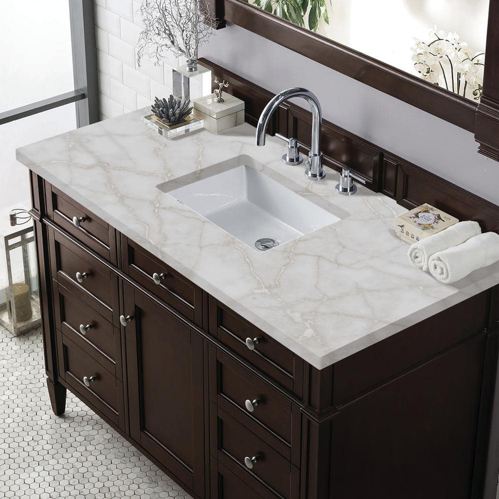James Martin Vanities Brittany 48" Single Bath Vanity in Burnished Mahogany with Victorian Silver Quartz Top - Image 4