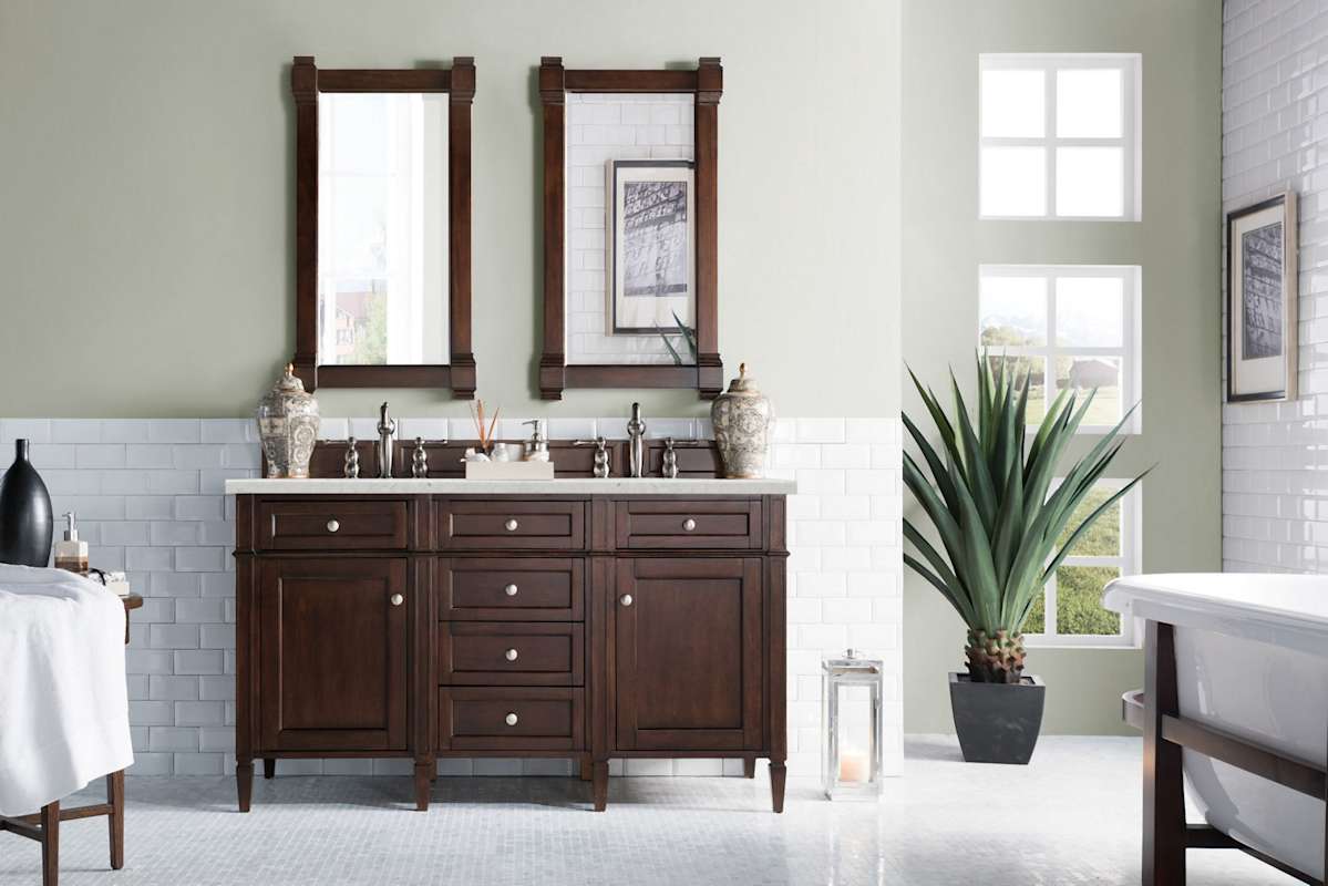 James Martin Vanities Brittany 60" Double-Basin Poplar Wood Bathroom Vanity Set with 3 cm Pearl Jasmine Quartz Top, Rectangular Undermount Sinks – Smokey Celadon - Image 2