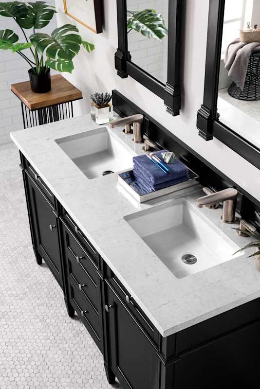 James Martin Vanities Brittany 60" Double-Basin Poplar Wood Bathroom Vanity Set with 3 cm Pearl Jasmine Quartz Top, Rectangular Undermount Sinks – Smokey Celadon - Image 6