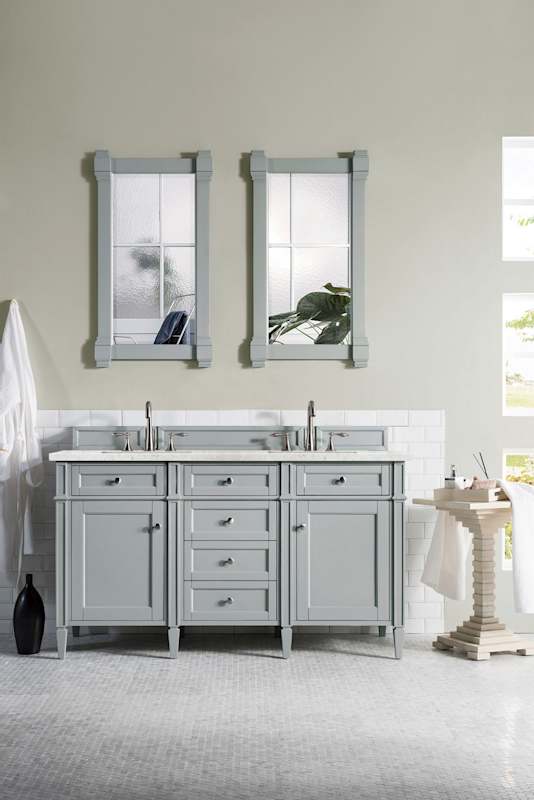 James Martin Vanities Brittany 60" Double-Basin Poplar Wood Bathroom Vanity Set with 3 cm Pearl Jasmine Quartz Top, Rectangular Undermount Sinks – Smokey Celadon - Image 8