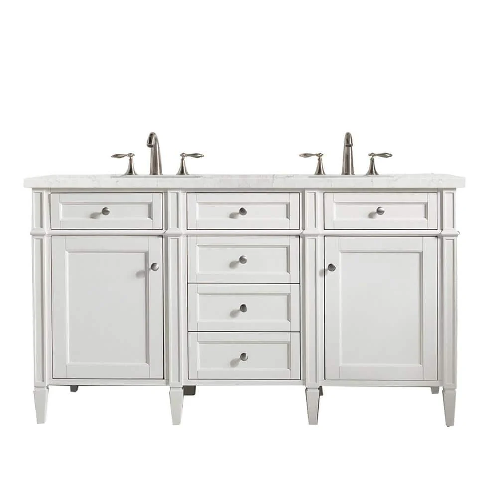 James Martin Vanities Brittany 60-inch Double Bath Vanity in Bright White with Quartz Top