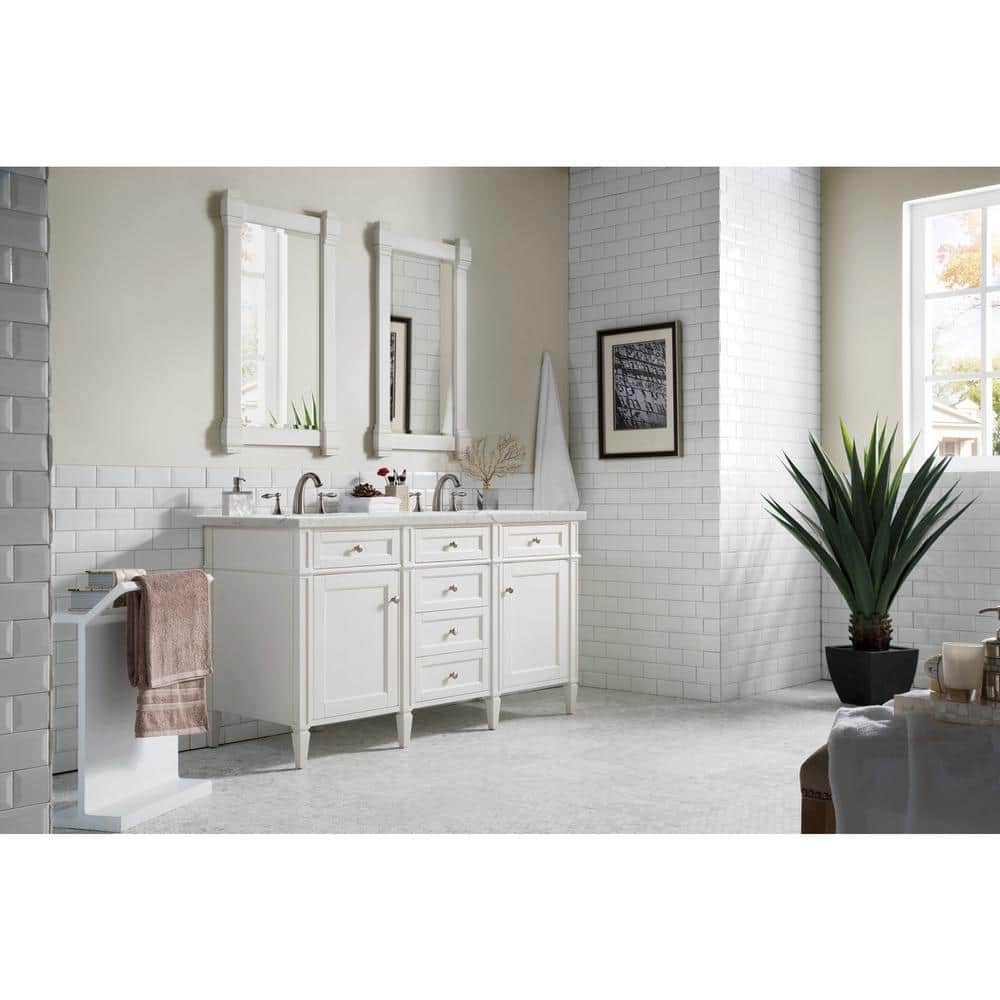 James Martin Vanities Brittany 60-inch Double Bath Vanity in Bright White with Quartz Top - Image 3