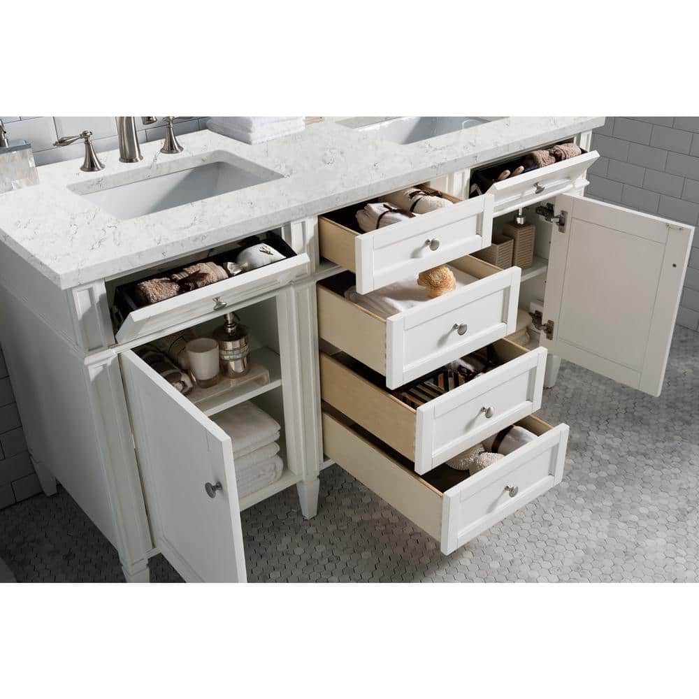 James Martin Vanities Brittany 60-inch Double Bath Vanity in Bright White with Quartz Top - Image 4