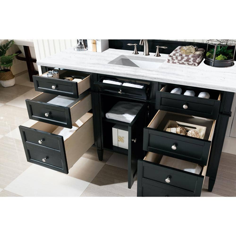 James Martin Vanities Brittany 60" Single Bath Vanity in Black Onyx with Arctic Fall Top - Image 3