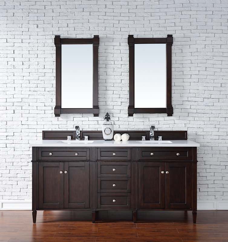 James Martin Vanities Brittany 72" Double Basin Poplar Wood Vanity Set with 3cm White Zeus Quartz Top, Backsplash and Rectangular Sinks – Smokey Celadon - Image 3