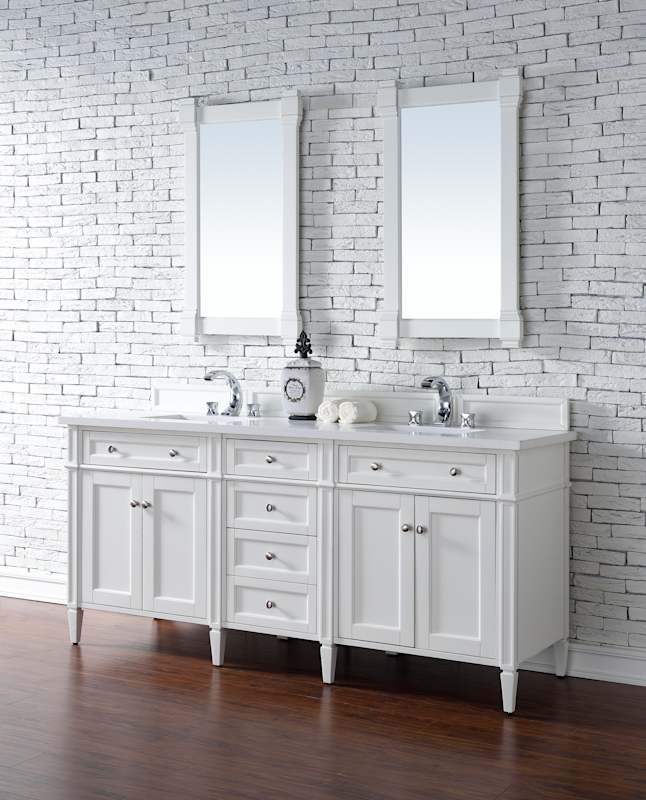 James Martin Vanities Brittany 72" Double Basin Poplar Wood Vanity Set with 3cm White Zeus Quartz Top, Backsplash and Rectangular Sinks – Smokey Celadon - Image 4