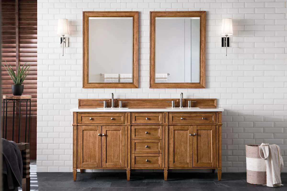James Martin Vanities Brittany 72" Double Basin Poplar Wood Vanity Set with 3cm White Zeus Quartz Top, Backsplash and Rectangular Sinks – Smokey Celadon - Image 5