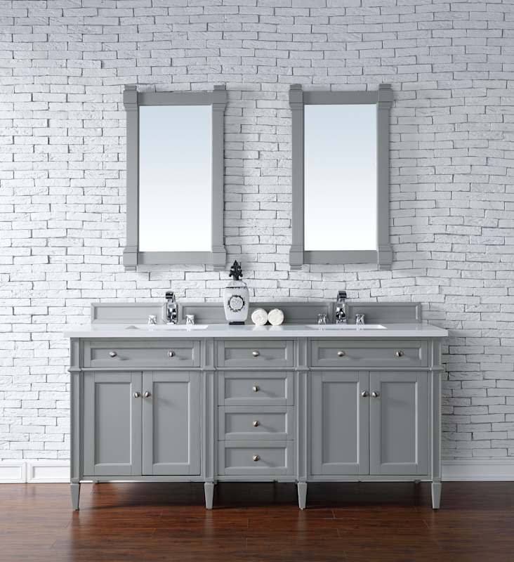 James Martin Vanities Brittany 72" Double Basin Poplar Wood Vanity Set with 3cm White Zeus Quartz Top, Backsplash and Rectangular Sinks – Smokey Celadon - Image 6