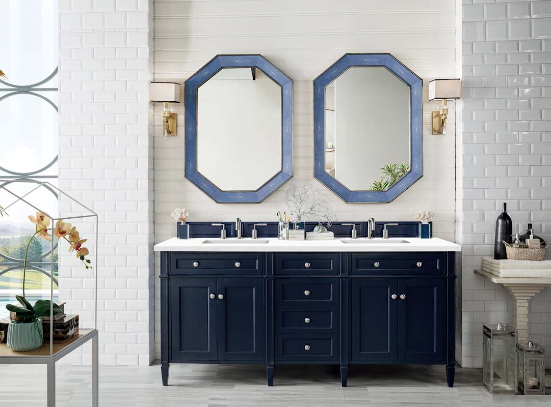 James Martin Vanities Brittany 72" Double Basin Poplar Wood Vanity Set with 3cm White Zeus Quartz Top, Backsplash and Rectangular Sinks – Smokey Celadon - Image 7