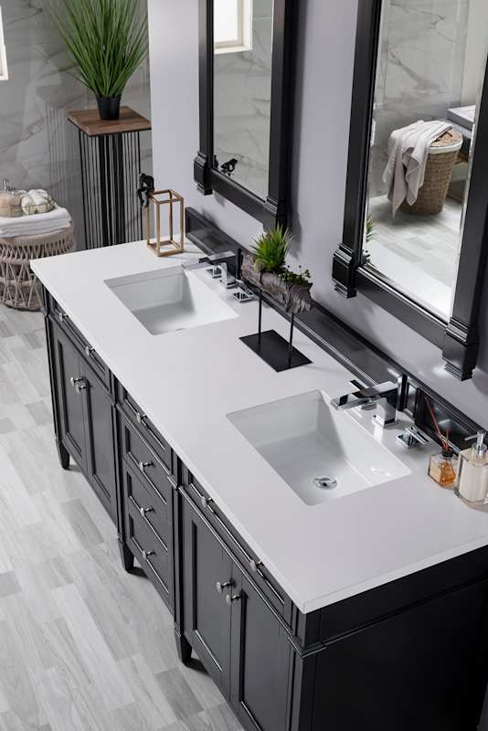 James Martin Vanities Brittany 72" Double Basin Poplar Wood Vanity Set with 3cm White Zeus Quartz Top, Backsplash and Rectangular Sinks – Smokey Celadon - Image 8